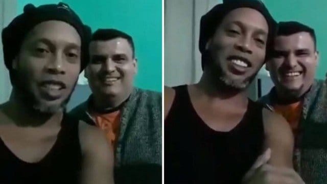 Ronaldinho grava vídeo na penitenciária saudando família de companheiro preso