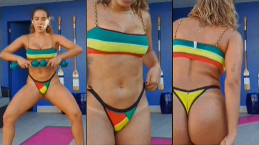 Anitta volta a treinar de biquíni fio dental e seguidores elogiam boa forma assista