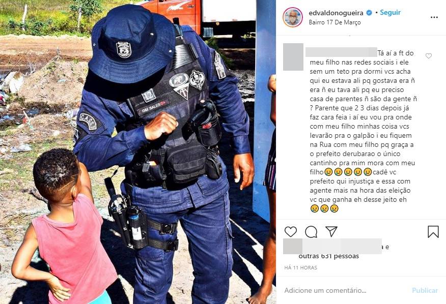 Edvaldo usa foto de criança para elogiar ação da prefeitura nas Mangabeiras e mãe protesta ‘Ele está sem teto’