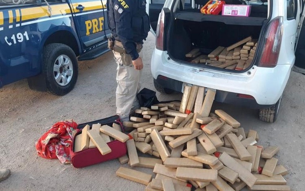 PRF apreende cerca de 215 quilos de maconha prensada na BR 101 em Estancia