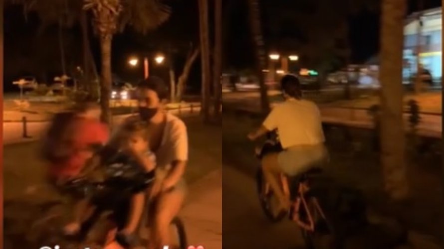 Video Fa surpreende Ivete enquanto cantora pedalava com uma das gemeas em Praia do Forte