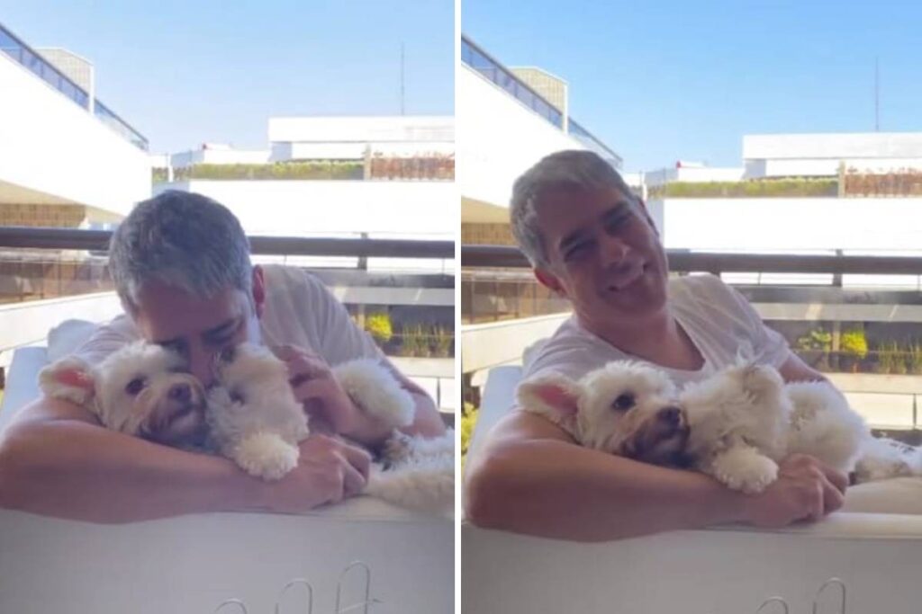 William Bonner surge em momento de carinho com cachorros pela esposa