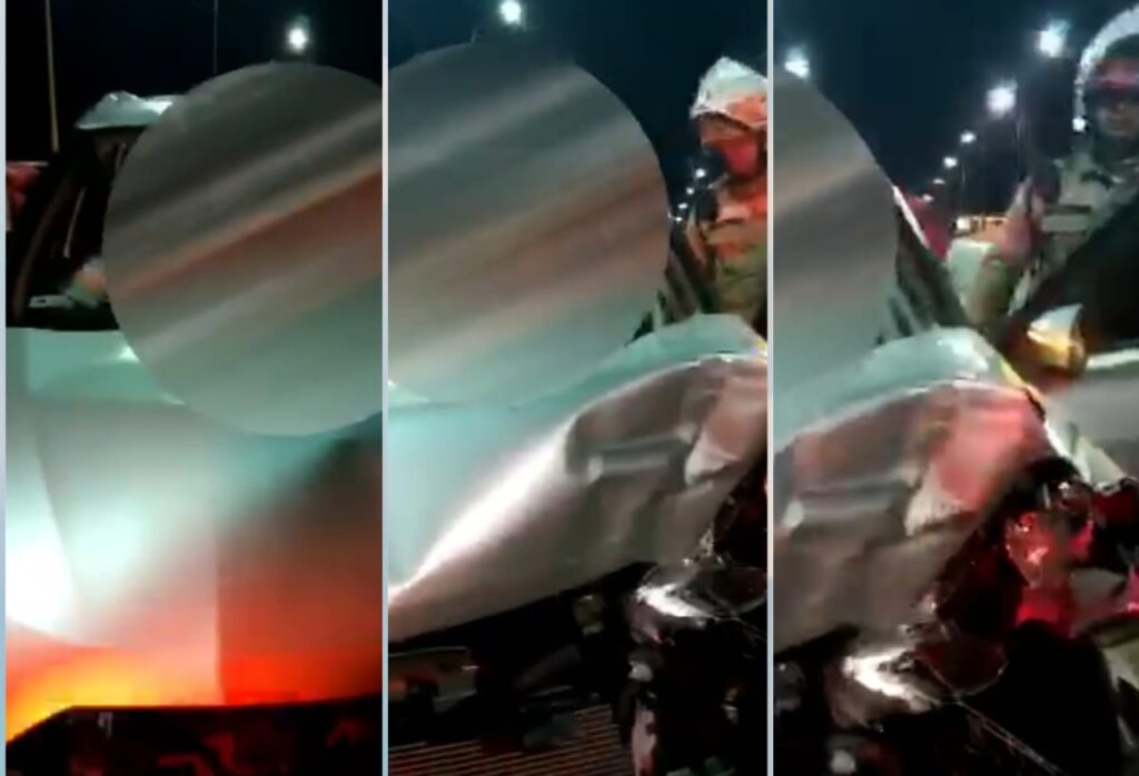 Mulher aparentemente bebada bate em dois carros em ponte proxima ao Shopping Riomar video mostra confusao