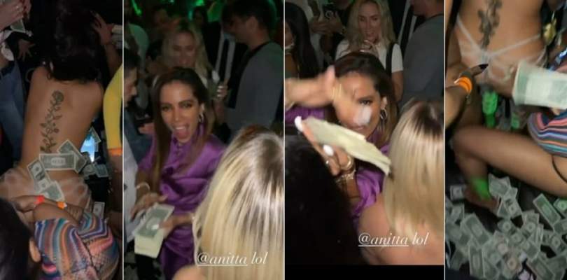 Anitta aparece distribuindo dolares em balada com mulheres seminuas veja video