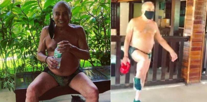 Aos 88 anos Stenio Garcia surge se exercitando de sunga em casa ator esta confinado ha 10 meses