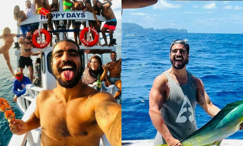 Apos pescaria e aglomeracao ao lado de Grazi e amigos Caio Castro recebe criticas de seguidores