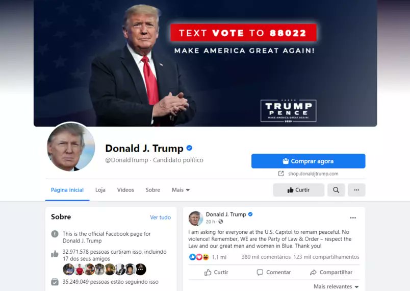 Contas de Trump no Facebook e Instagram serao banidas anuncia Zuckerberg