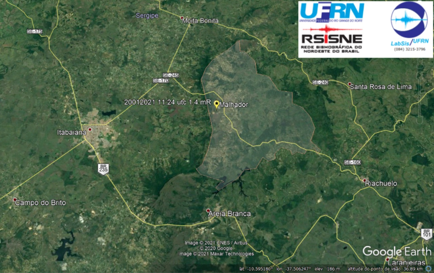 Malhador registra tremor de terra de magnitude 14