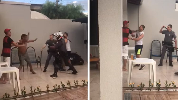 PM invade festa e agride participantes apos confusao com vizinho policial veja video