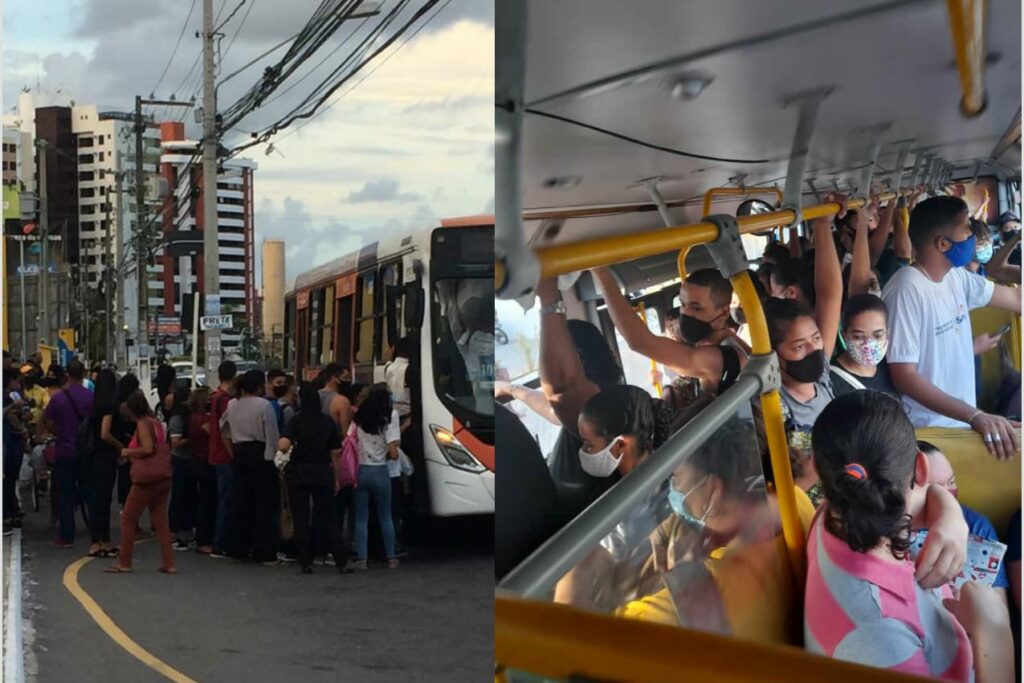 Onibus lotados e aglomeracoes marcam primeiro dia do novo horario do toque de recolher em Aracaju veja video