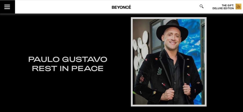 Beyonce faz homenagem a Paulo Gustavo em site oficial Descanse em paz