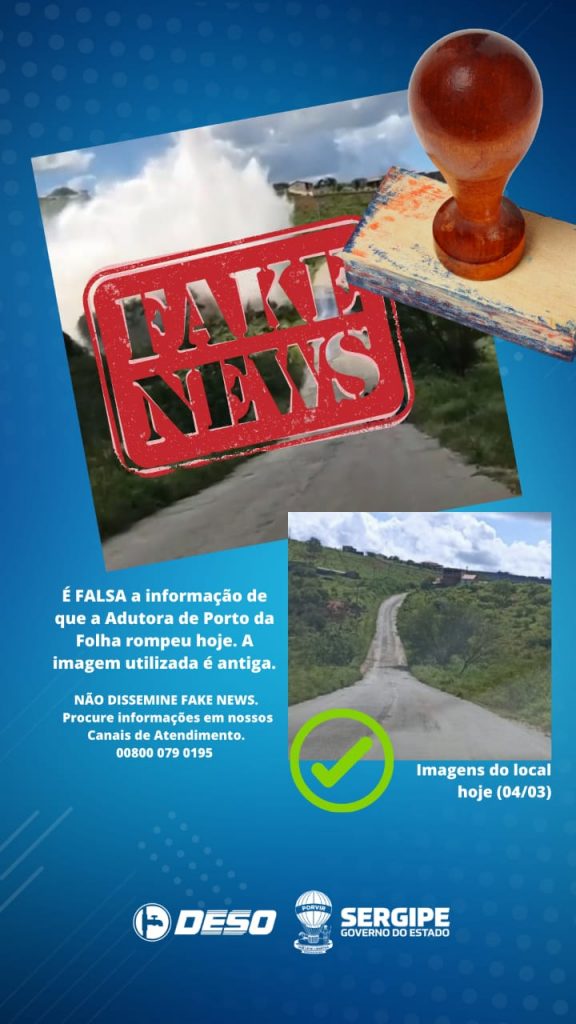 E falsa a informacao de rompimento da adutora de Porto da Folha