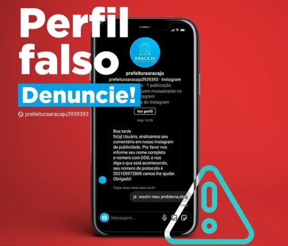Prefeitura de Aracaju alerta populacao para perfil falso no Instagram