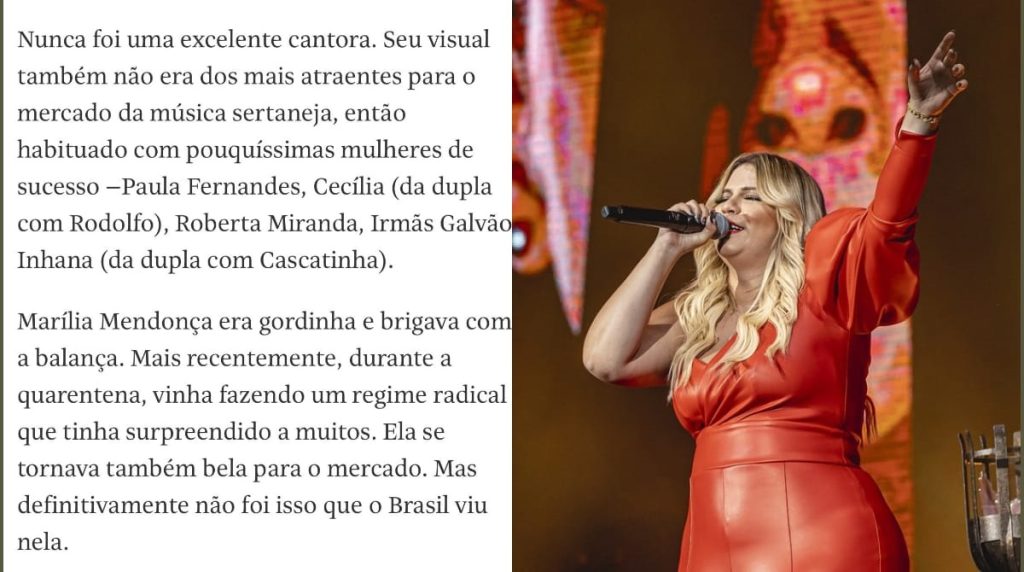 Colunista da Folha gera polemica apos afirmar que Marilia Mendonca nunca foi excelente cantora
