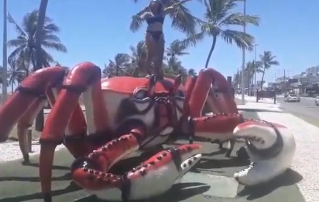 Mulher viraliza apos dancar em cima do caranguejo de Aracaju na Orla da Atalaia