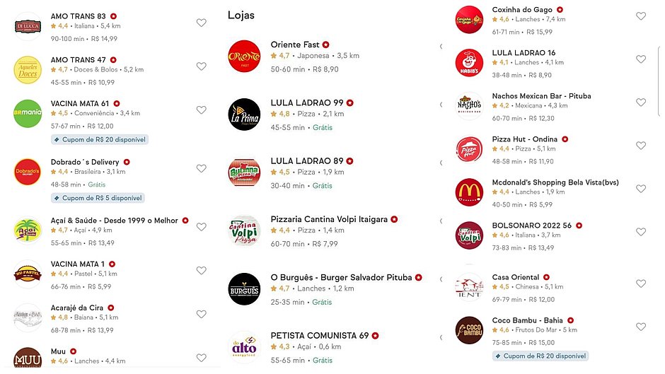 iFood e hackeado e restaurantes tem nomes trocados por frases bolsonaristas