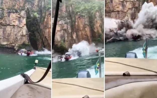 Urgente Deslizamento de pedra atinge lanchas nos Canyons em Minas Gerais veja video