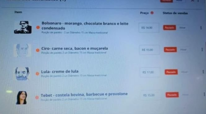 IFood proibe lanchonete de vender pasteis com nome de candidatos a presidencia