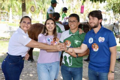 Jorginho Araujo, Yandra Moura e Joseilton da Fruta no Centro de Equoterapia Viver, em Moita Bonita